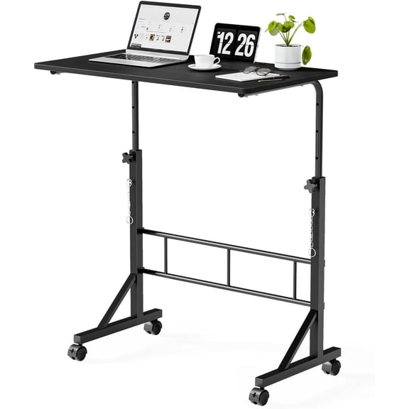 WoofPaw Adjustable 31.5" Adjustable Height Mobile Desk with Locking Wheels & Pin-Lock – Height-Adjustable Standing Desk– Heavy-Duty Portable Workstation for Small Spaces & Home Office,Black