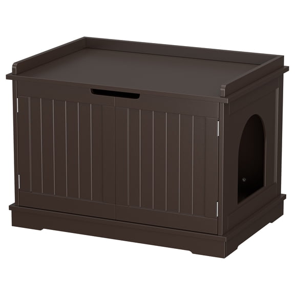 WoofPaw Cat Litter Box Enclosure Furniture Hidden Wooden Washroom Litter Box Cabinet, Indoor Cat House with Removable Divider, as Table Nightstand Storage Bench,Brown