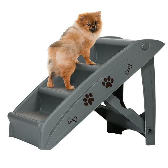 WoofPaw Dog Stairs for High Beds, Foldable Pet Steps Ramp with Non-Slip Bottom for Cats and Small Dogs, for Couch, Car, Portable Waterproof Dog Steps,Gray