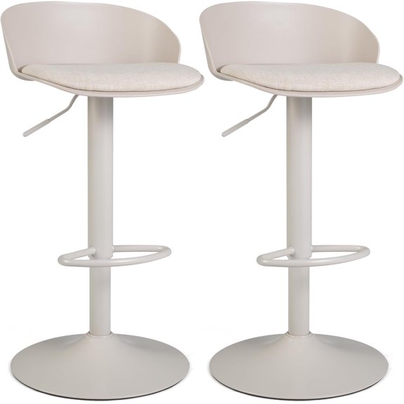 WoofPaw Modern Adjustable Swivel Bar Stools Set of 2, Cream Beige | Upholstered Barstools with Back & Footrest, Loads 330 Lbs, Bar Chairs for Kitchen Island Dining Area Pub