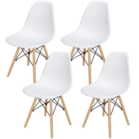 WoofPaw Modern Dining Chairs Set of 4 Plastic Shell Lounge Chair Mid Century Side Chairs with Solid Wood Legs for Living Room, Kitchen, Dinning Room, Bedroom, White