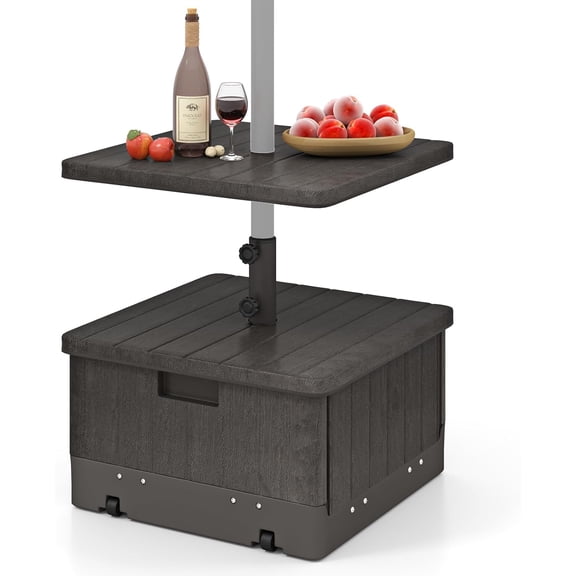 WoofPaw Outdoor Side Table with Umbrella Stand, 175 lbs Fillable Weighted Bag, Adjustable Umbrella Table Tray, 2 Wheels and 2 Handles, Umbrella Base with Storage for Patio Deck Garden (Coffee)