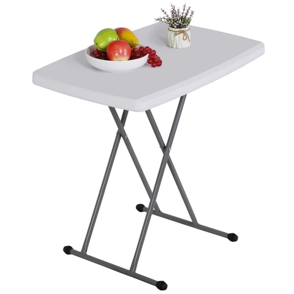 WoofPaw Plastic Folding Table, Indoor Outdoor Portable Heavy Duty Adjustable Height Kitchen or Camping Barbecues Picnic Party Tray Table, White