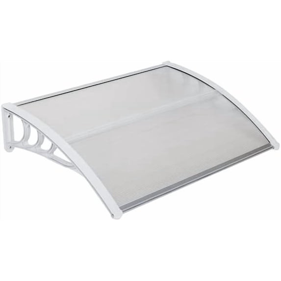 WoofPaw Polycarbonate Door Window Awning, All Weather Rain Snow UV Protection Front Entry Canopy with Heavy Duty ABS Bracket for Residential & Commercial Exterior Use Clear Board White Bracket 40x32