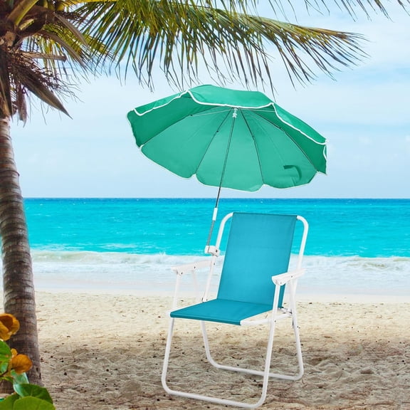 WoofPaw Portable Beach Chair with Umbrella for Adults, High Back Camping Armchair Folding Shade Sand Chair Compact Lawn Chairs for Outdoor Fishing, Hiking, Concert, Patio, Backyard 265 lbs Mint Green