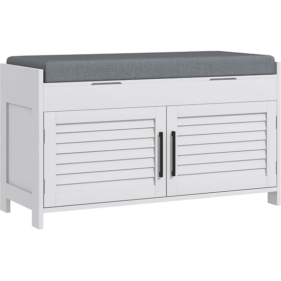 WoofPaw Shoe Bench Cushion Adjustable Shelves Shutter Doors 35.4" White | Entryway Bench with Storage, Hidden Compartments, Shoe Organizer for Entryway, Hallway, Holds Up to 352 lbs.