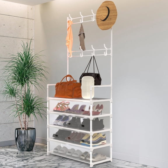 WoofPaw Shoe Rack 5 Tier Shoe Organizer Storage 12-15 Pairs Shoes Rack for Closet Entrance Shoe Rack Organizer with Hooks and Side Pocket Entryway Shoe Holder Space Saving Free Standing Shoe Racks