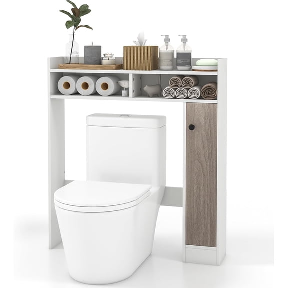 WoofPaw Short Over The Toilet Storage Cabinet, Bathroom Organizer w/Single Door Cabinet & Adjustable Shelves, Freestanding Space Saver Above Toilet Storage for Restroom, Laundry Room (White)