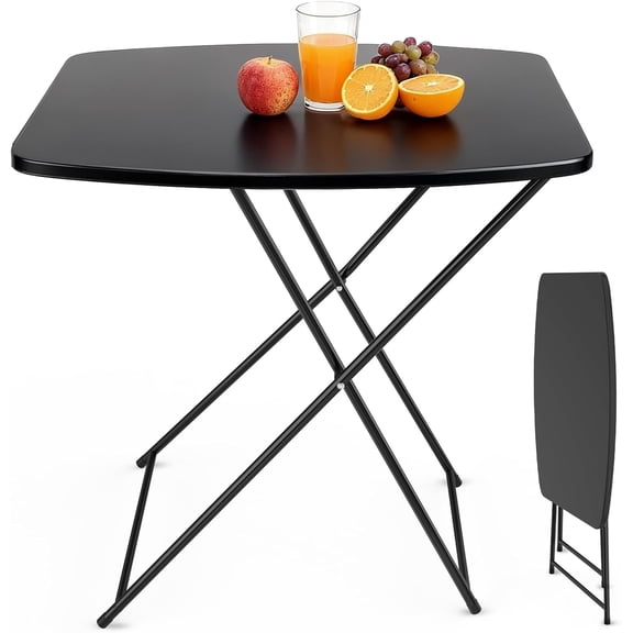 WoofPaw Small Folding Table Portable, 18" Adjustable Height Personal Laptop TV Tray, Camping Table, HDPE Plastic Top with Steel Frame,Black