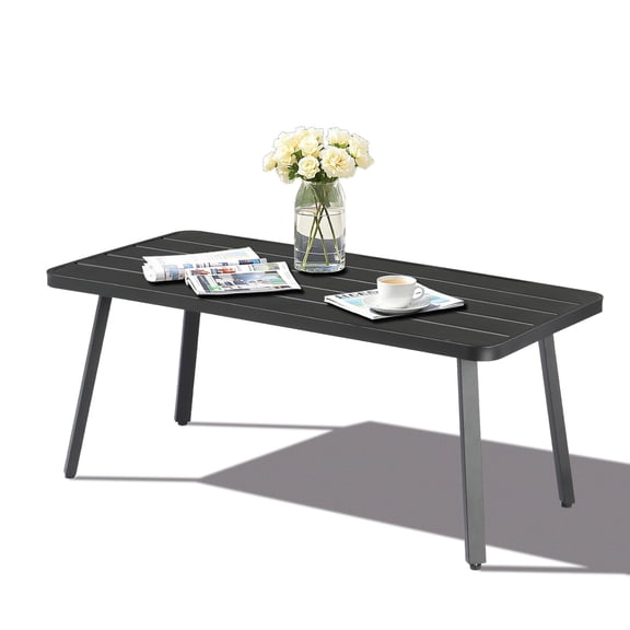 WoofPaw Small Steel Outdoor Patio Coffee Table, Weather Resistant Metal Outdoor Large Side Table for Patio Balcony Porch and Living Room, Rectangle, Black (Rectangle)