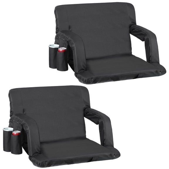 WoofPaw Stadium Seats with Back Support, Extra Wide Bleacher Chair for Bleachers, 6-Position Reclining Stadium Chair with Padded Cushion, Armrests, Cup Holder, Storage Pockets,Black-2PCS