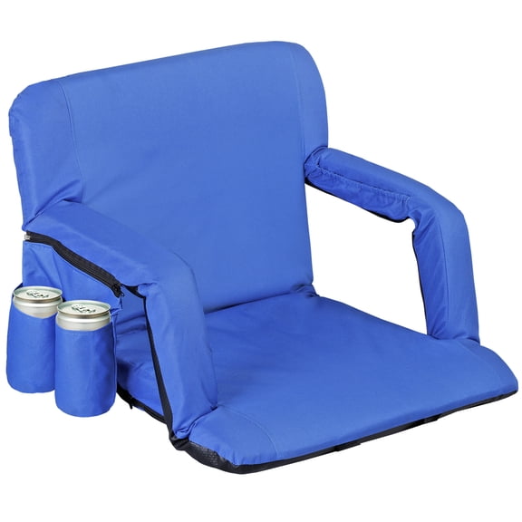 WoofPaw Stadium Seats with Back Support, Extra Wide Bleacher Chair for Bleachers, 6-Position Reclining Stadium Chair with Padded Cushion, Armrests, Cup Holder, Storage Pockets,Blue