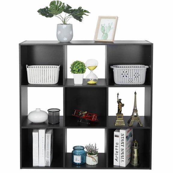 WoofPaw Sturdy Room 11-Inch Cube Storage Organizer Shelf, with Thick Exterior Edge, Storage Shelf Divider w/Back, Bookcase, 9-Cube,Black