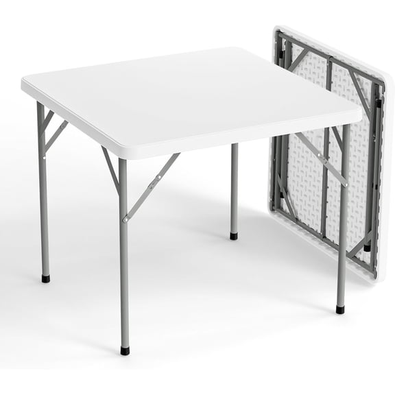 WoofPaw White Card Square Table, 34 inch Foldable Legs Full Table Top, Easy to Set up and Store, Folding Portable for Game Puzzles, Gathering, Party, Dining, Indoor, Outdoor, Outside
