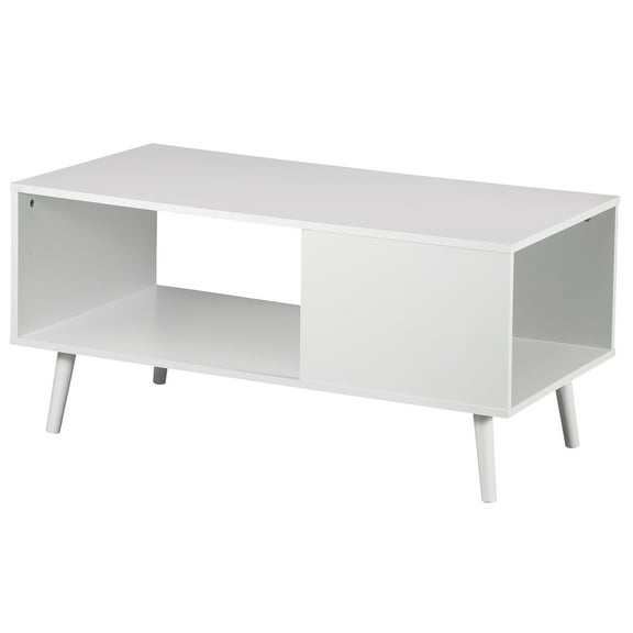 WoofPaw Wooden Retro Coffee Table With Open Storage Shelf Large Tabletop Slanted Feet Multifunctional Cocktail Table Or An Accent Table In Your Living Room Entertainment Room Home Office,White