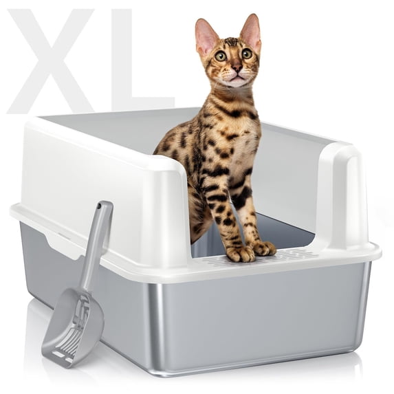 WoofiGo Stainless Steel Cat Litter Box with Lid XL Metal Litter Box for Big C...