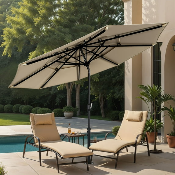 Wooflex 10ft 3-Tier Patio Umbrella with Crank, Tilt Adjustment Button, UV Protection & Waterproof, Beige