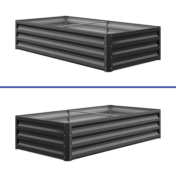 ModFusion 2 Pack 6x3x1 ft Raised Gardening Bed with Antirust Layer Galvanized Metal, Support Rod, Secure Edge, Dark Gray