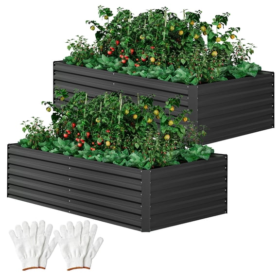 Wooflex 2 Pack Garden Bed with Reinforced Rods, Safety-Wrapped Edge, Anti-Rust Layer, 6x3x1.5 ft Metal Planter Box, Dark Gray