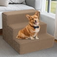 thumbnail image 1 of ModFusion 3-Step Small Dog Stairs for Bed & Couch - Memory Foam, Non-Slip, Machine Washable Cover, Portable - Brown, 1 of 9