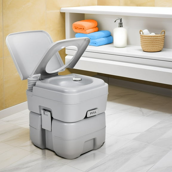 ModFusion 5.3-Gallon Waste Tank Portable Camping Toilet  Detachable RV Toilet with Flush Pump, Double Water Outlet, Odorless & Leak-Proof