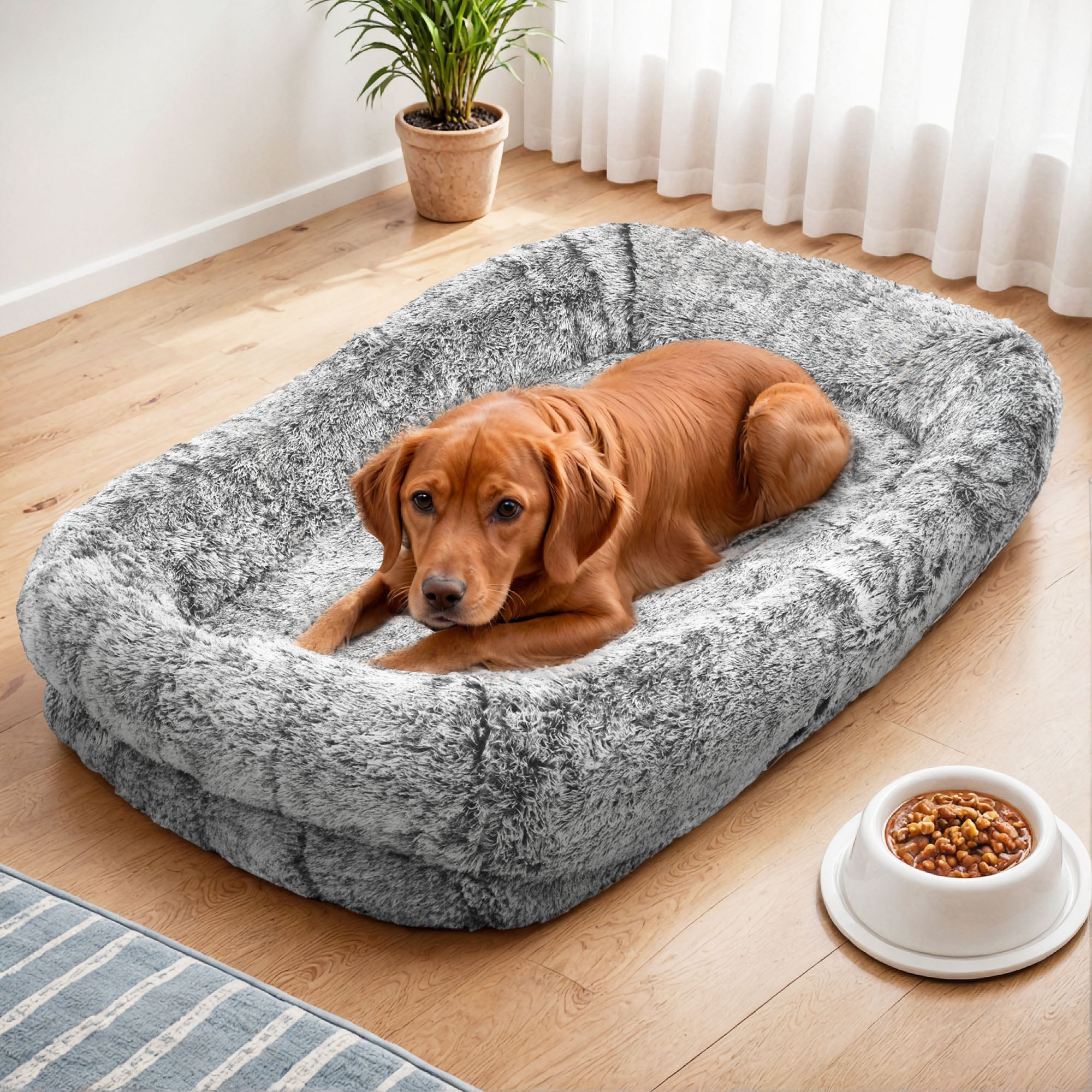 Wooflex Extra-Large Dog Bed with Pillow Blanket, 78” Washable