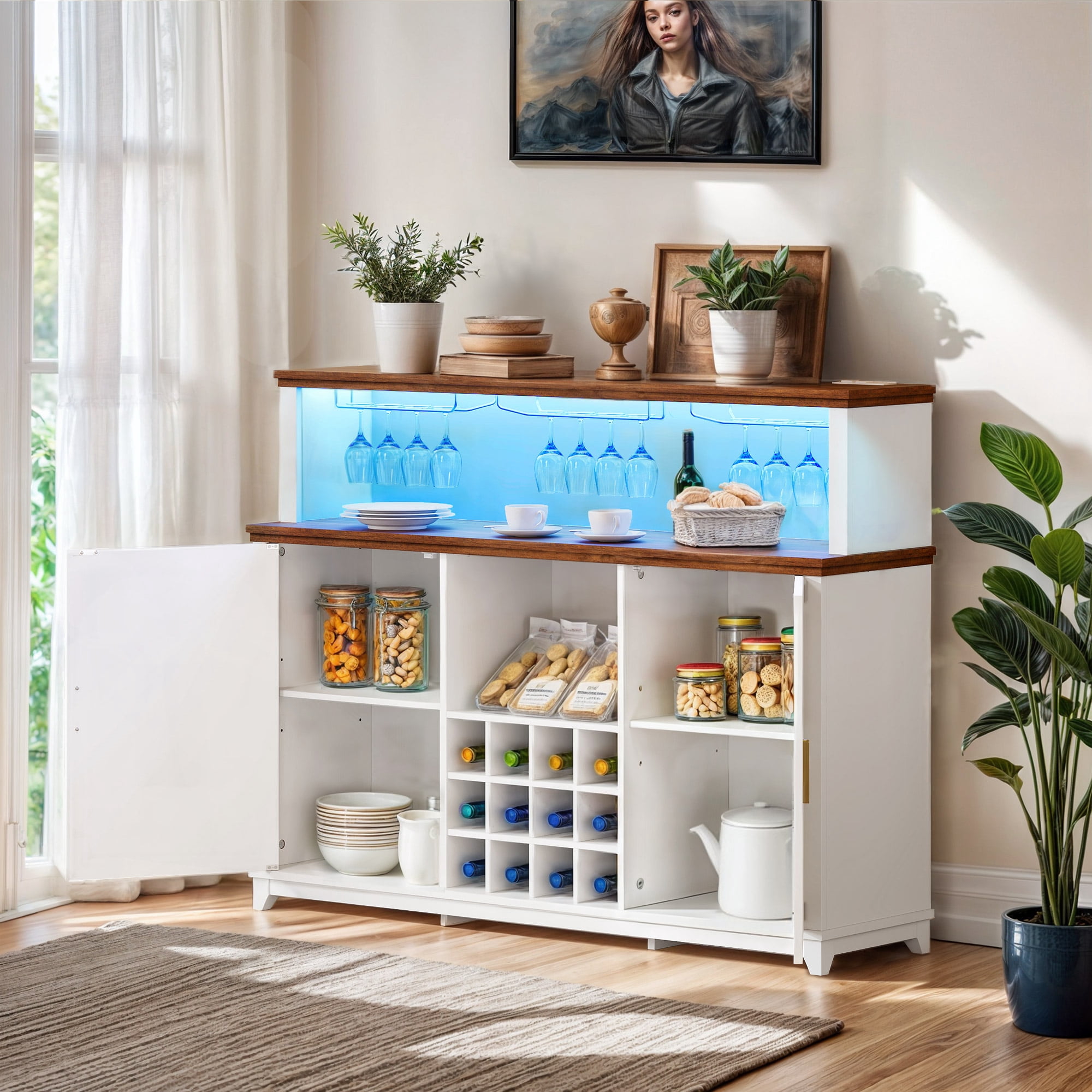 Wares Rack ModFusion Bar Cabinet with LED Light, Power Outlets, Anti-Tip ...