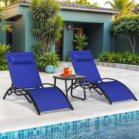 Wooflex Blue Nautical Outdoor Beach Chair Set Adjustable, Stackable, 330 lbs Cap, Includes Chair & Table