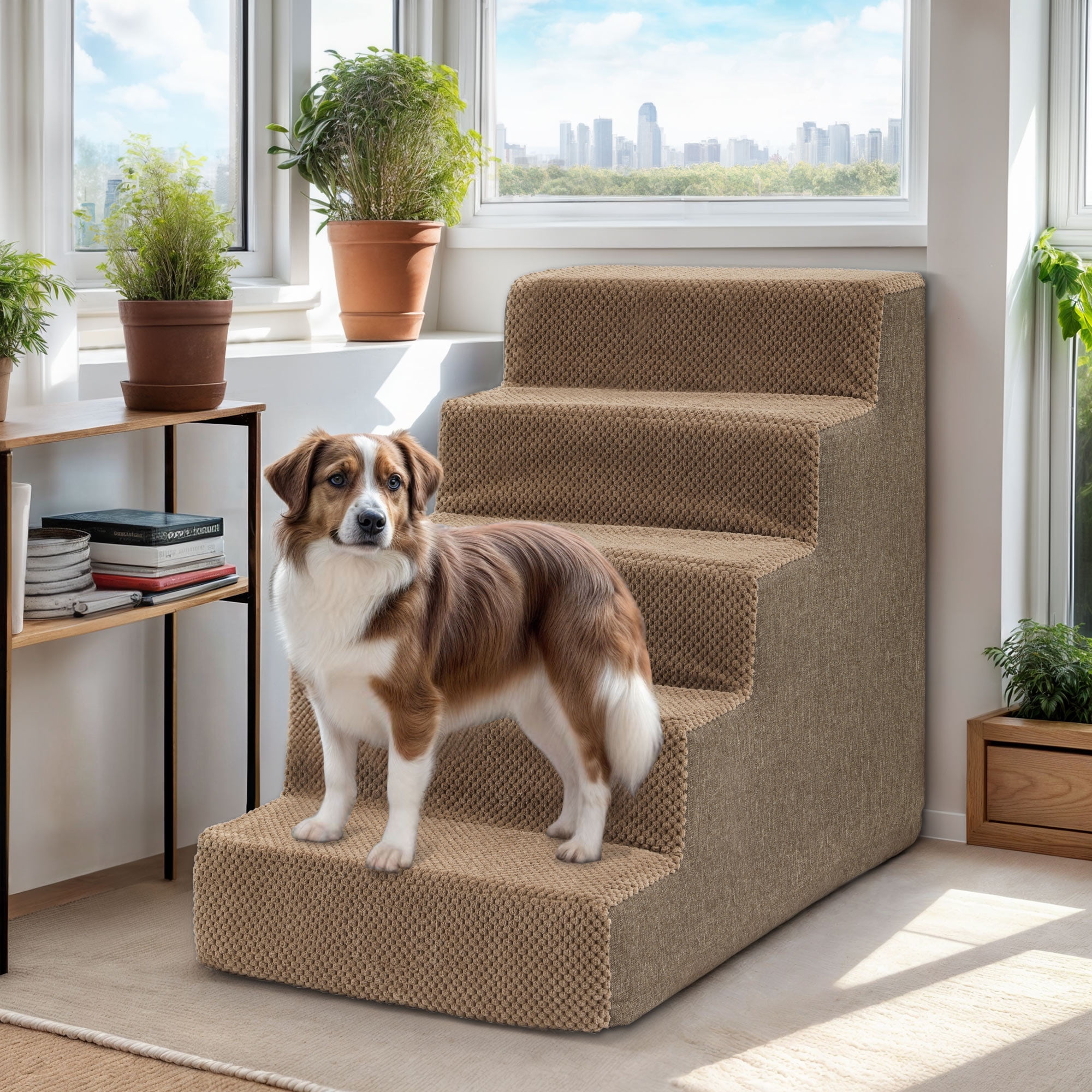 Wooflex Brown 5Step Dog Stairs Indoor Pet Steps with Removable Cover