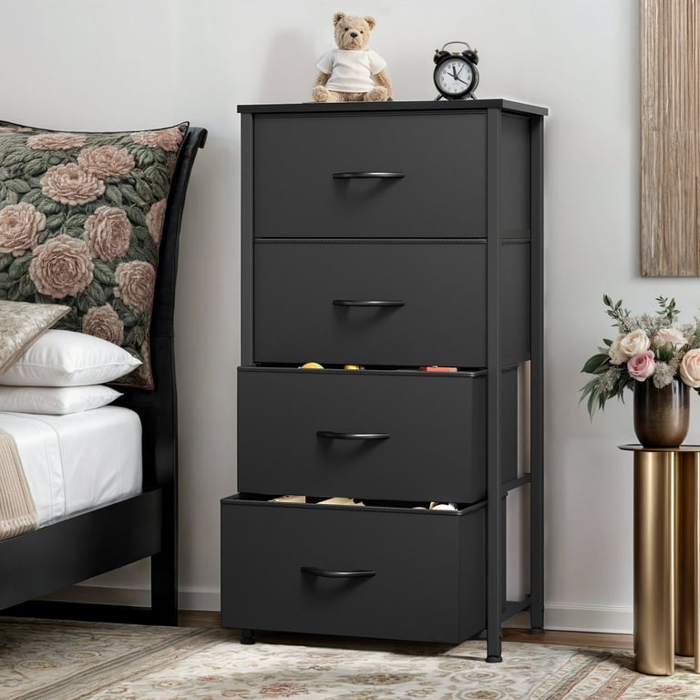 Modfusion Fabric Dresser with 4 Drawers with Sturdy Frame & Plastic Handle Solid Black Modfusion Fabric Dresser with 4 Drawers with Sturdy Frame & Plastic Handle Solid Black