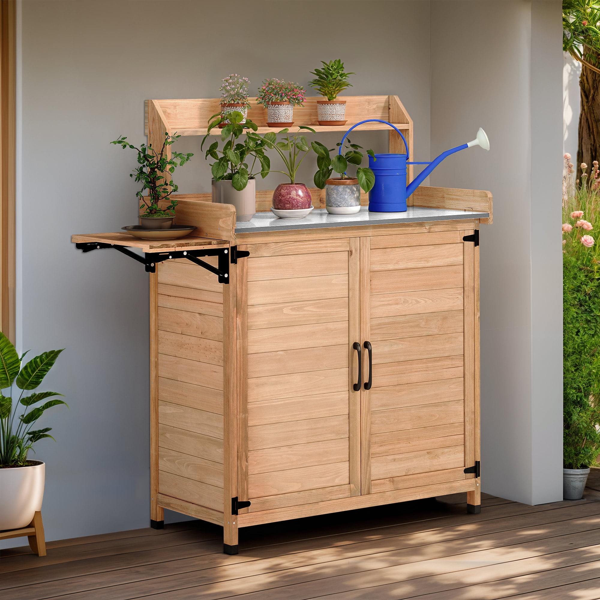 Leisure Season Wood Potting Bench with Cabinets Brown Walmart