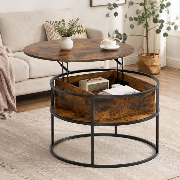 Nimblerest 32" Round Coffee Table Lift Top Center Table with Hidden Storage for Living Room, Walnut