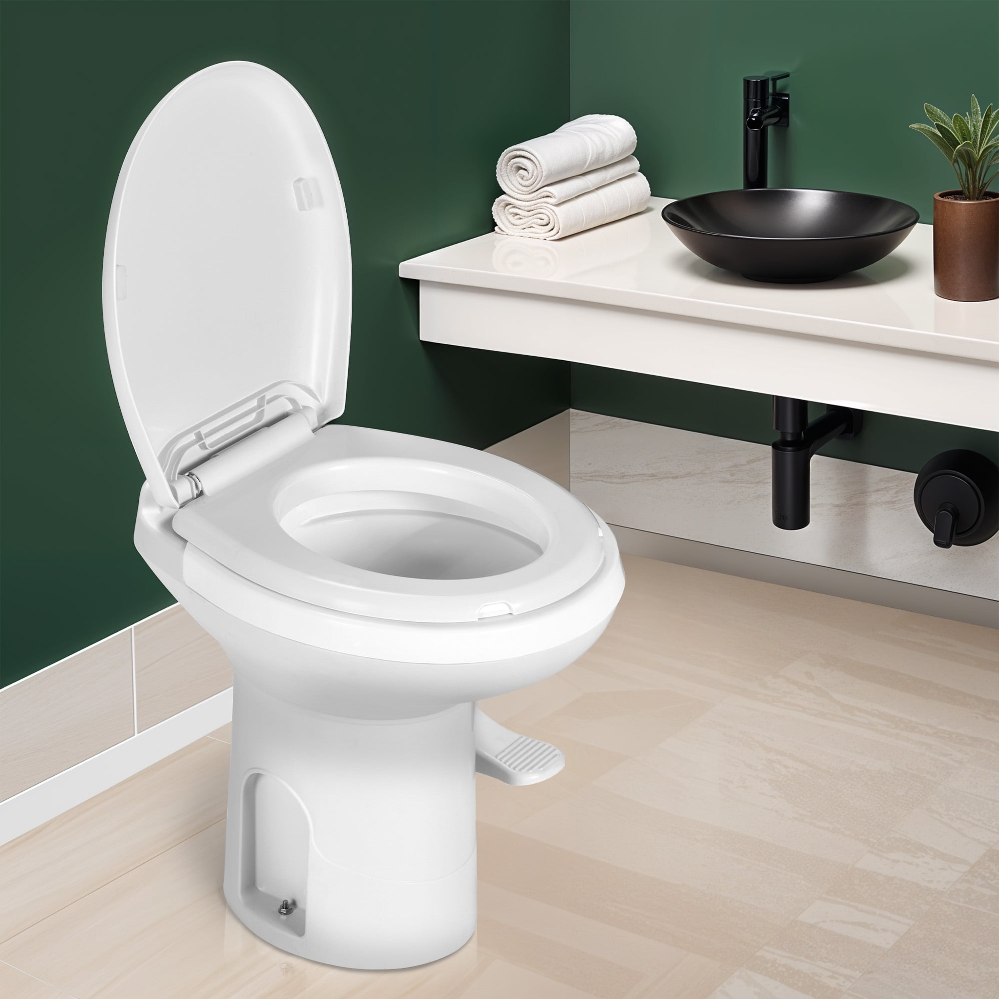 Walmart Deal of Wooflex Portable RV Toilet with Pedal Flush, No Electricity, Leak-Proof, Water-Saving, Durable, Full-Size Seat
