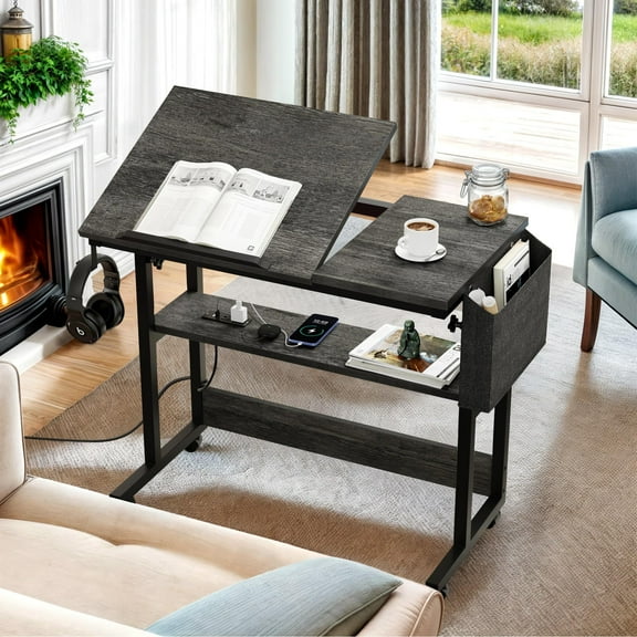 Wooflex Standing Desk, Gray, Adjustable Height, Tilt, With Wheels, Modern, 31.49x15.74x25.6-41.34"