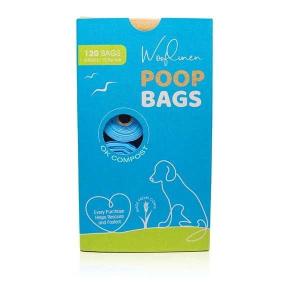 Wooflinen Compostable Dog Poop Bags, Unscented, Large and Thick, Made from Corn, 120 Count