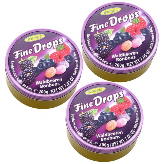 Woogie Fine Drops Wild Berries Hard Candy - Assorted Fruit Candy 3 pack | Wild Berry Candy in Reusable Tin -Delicious Fruit Drops with Raspberry & Blueberry Flavor-Portable Candy for Gifting & Travel