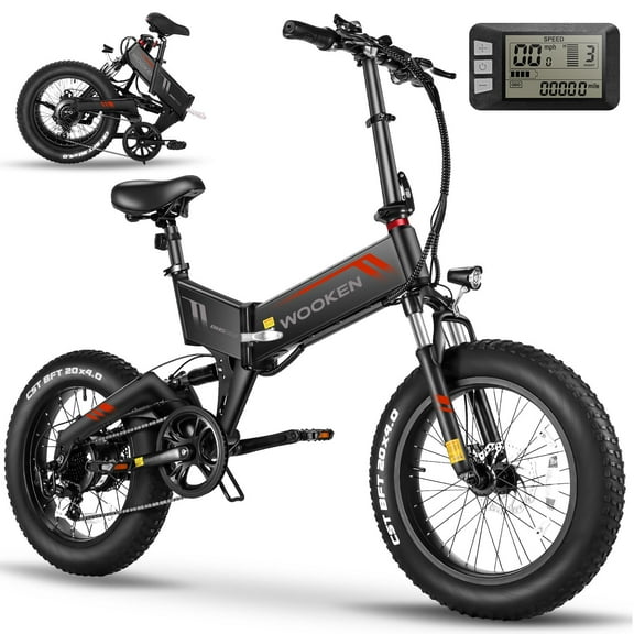 Wooken 20"X4.0 Fat Tire Electric Bike for Adults, 500W Foldable Electric Bicycle with 48V 10Ah Built-in Battery, Shimano 7 Speed, Dual Shock Absorber