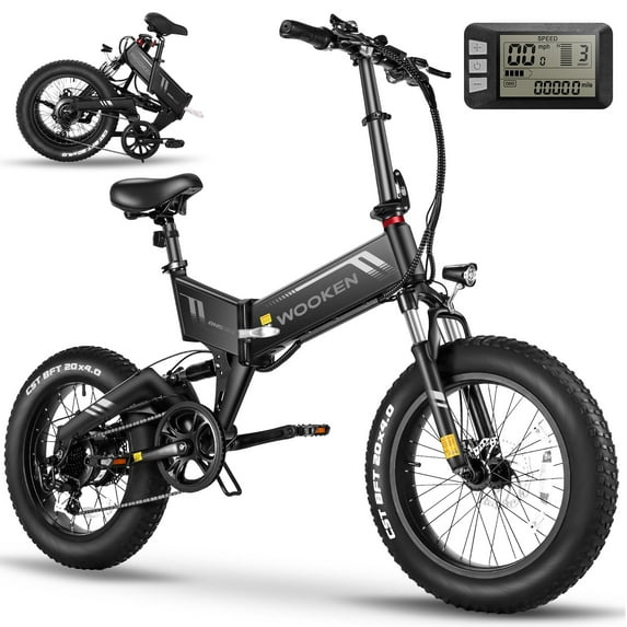 Wooken 20"X4.0 Fat Tire Electric Bike for Adults, 500W Foldable Electric Bicycle with 48V 10Ah Built-in Battery, Shimano 7 Speed, Dual Shock Absorber