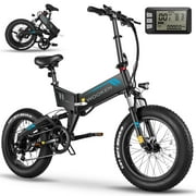 Wooken 20"X4.0 Fat Tire Electric Bike for Adults, 500W Foldable Electric Bicycle with 48V 10Ah Built-in Battery, Shimano 7 Speed, Dual Shock Absorber