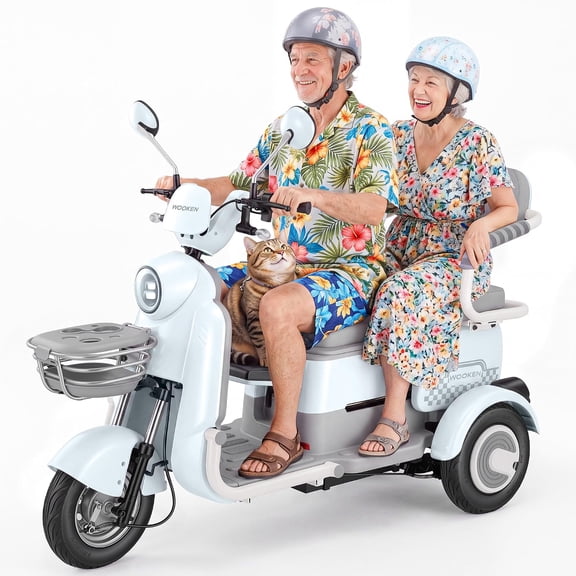 Wooken Heavy-Duty 3-Wheel Mobility Scooter for Adults and Seniors, 1000W Peak Motor, 550-Lb. Weight Capacity, 3-Speed, Dual Seat, Lockable Trunk, Up to 25-Mile Range, Grey