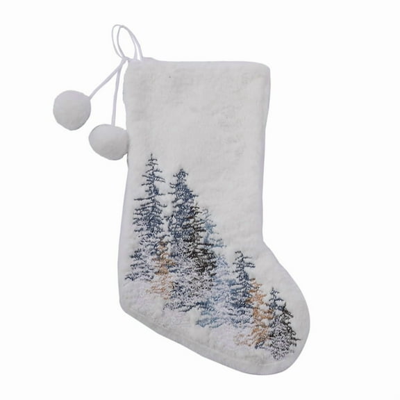Wool Ball Embroidery Snowflake Christmas Stockings Large Faux Fur Xmas Stocking for Family Country Rustic Personalized