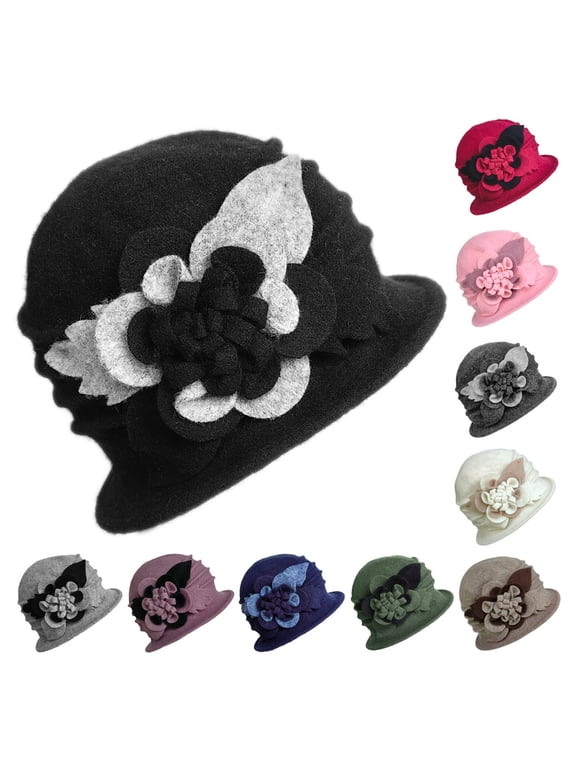 Wool Beret Cloche Bucket Hat for Women Winter Warm 1920s Vintage Style Cap