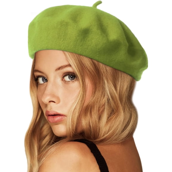 Wool Beret Hat,Solid Color French Style Winter Warm Cap for Women Girls Lady 1Pack