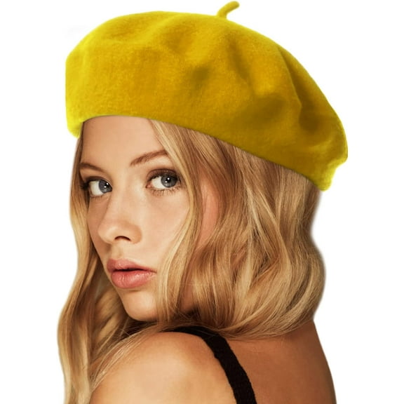 Wool Beret Hat,Solid Color French Style Winter Warm Cap for Women Girls Lady 1Pack