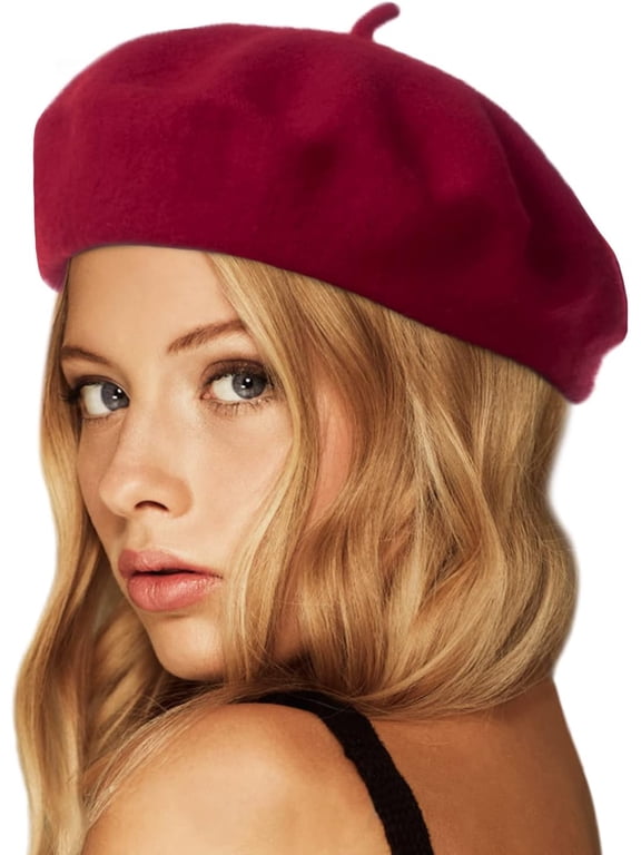 Wool Beret Hat,Solid Color French Style Winter Warm Cap for Women Girls Lady 1Pack