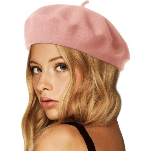 Wool Beret Hat,Solid Color French Style Winter Warm Cap for Women Girls Lady 1Pack