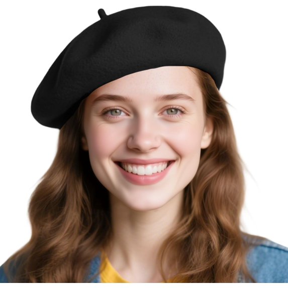 Wool Beret Hats, Breathable Solid Color Artist Painter Beanie Beret Hat for Women Men All Seasons 1Pack