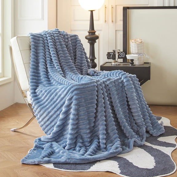 Wool Blanket for All Season Homes Lightweight Soft Throw for Sofa Bed Travel Comfort, 100 cm×70 cm, Misty Blue