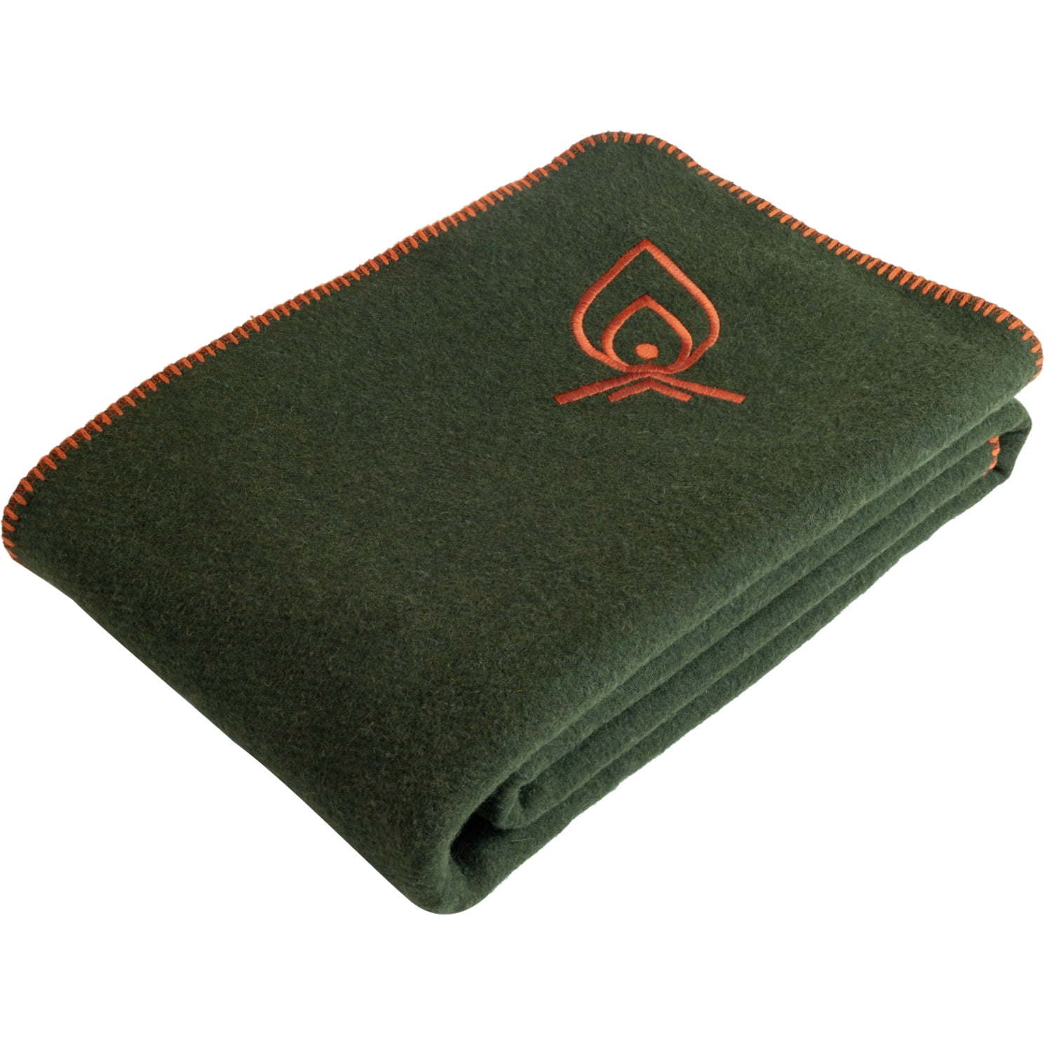Army Green Merino Wool Camping Blanket with Double-Stitched Edging