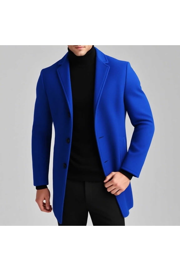 Wool Blend Blazers for Men Open Front Midweight Jacket Long Single Breasted Overcoats with Pockets,M-5XL